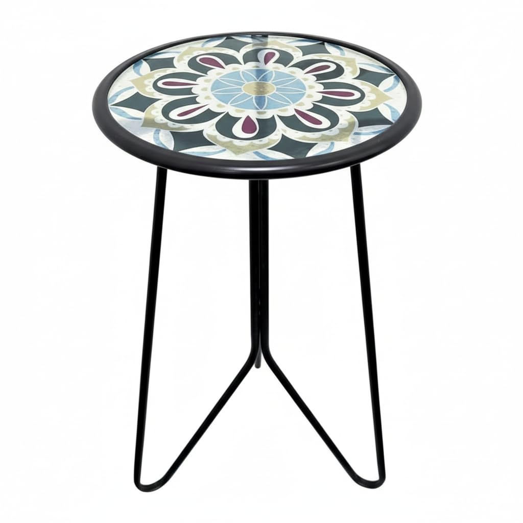 LIFFY front view of round glass side table showing sleek design and portability