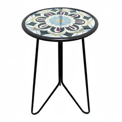 LIFFY front view of round glass side table showing sleek design and portability