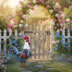 LIFFY rooster staged in garden bed adding color and evening illumination benefit