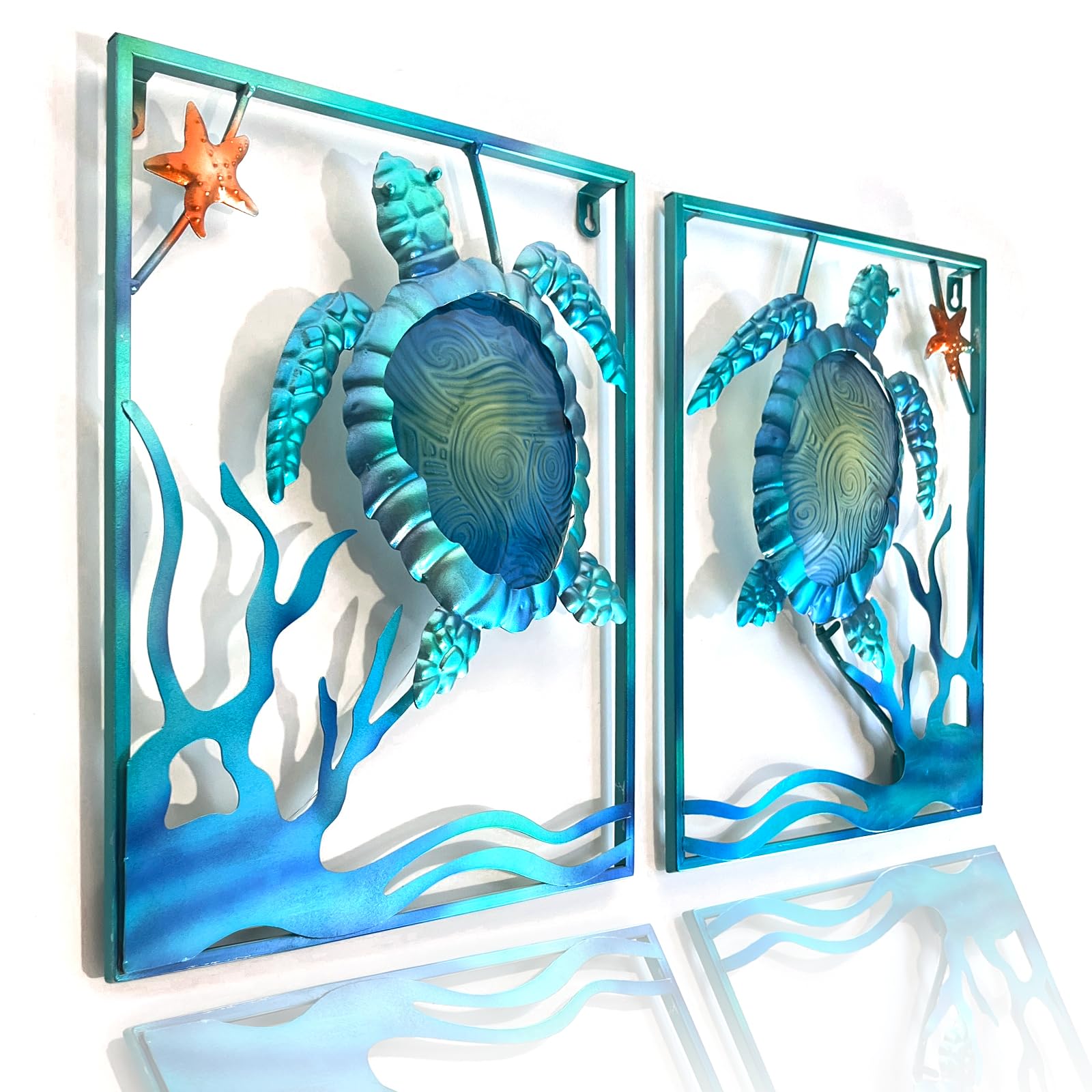 LIFFY front view sea turtle wall art showing coastal style benefit