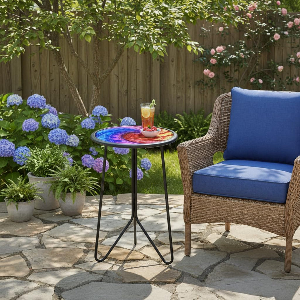 LIFFY size scale next to chair illustrating compact 12-inch tabletop fit