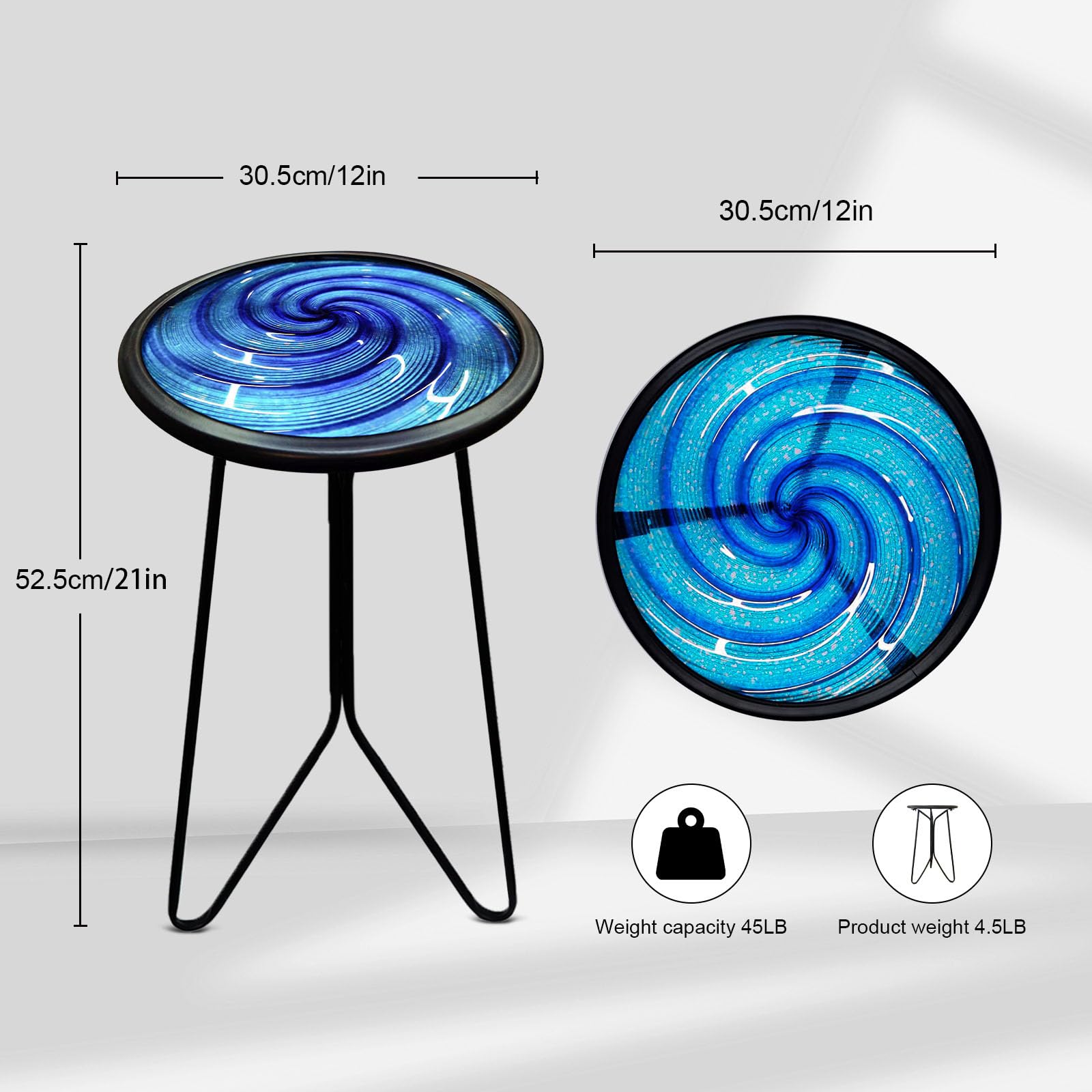 LIFFY beside a chair for scale illustrating compact 12-inch footprint