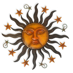 LIFFY sun face front view showing full 24 inch sculpture and focal warmth