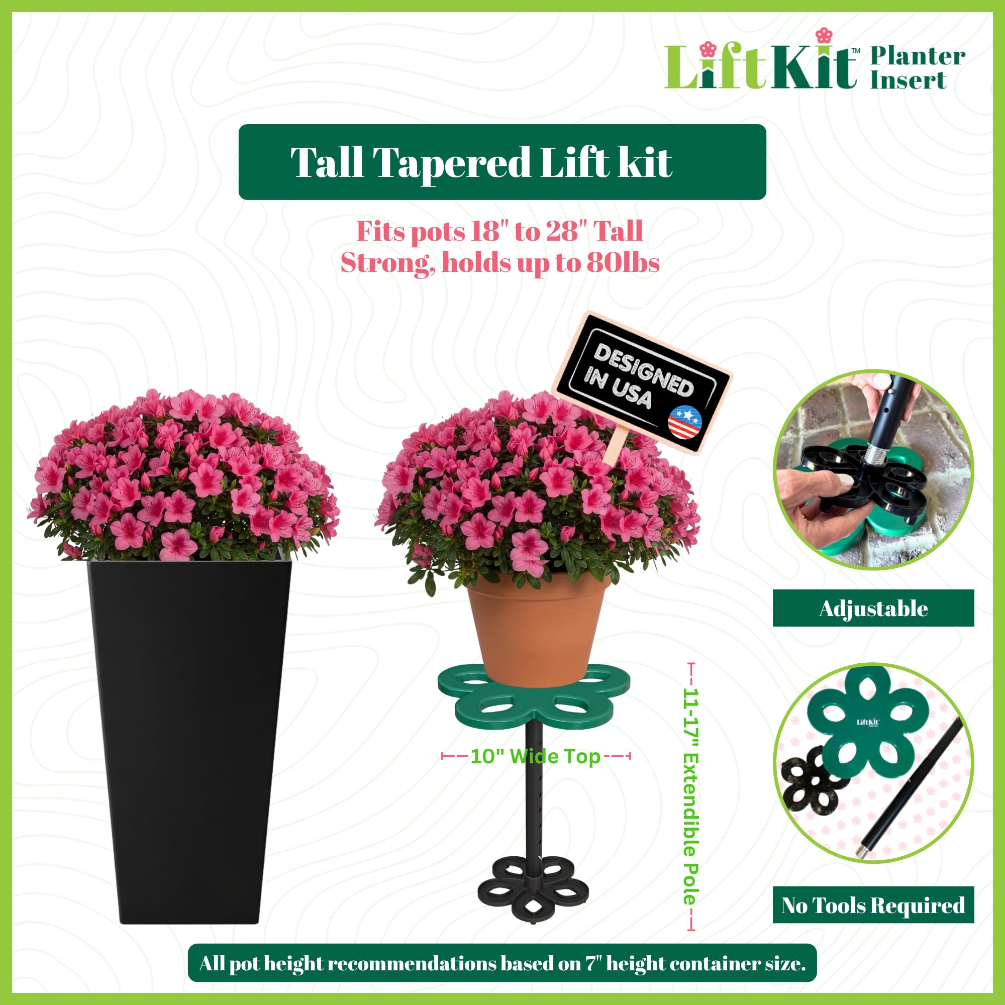Lift Kit Planter Insert tapered profile displaying 6" base and 10" top balance