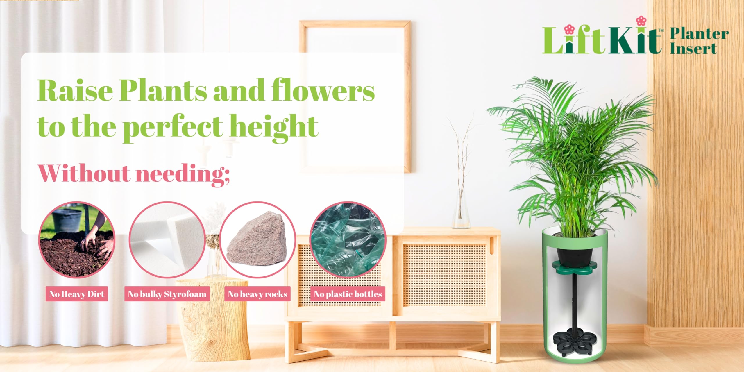 Lift Kit Planter Insert top support hub centered to steady plants and prevent tipping