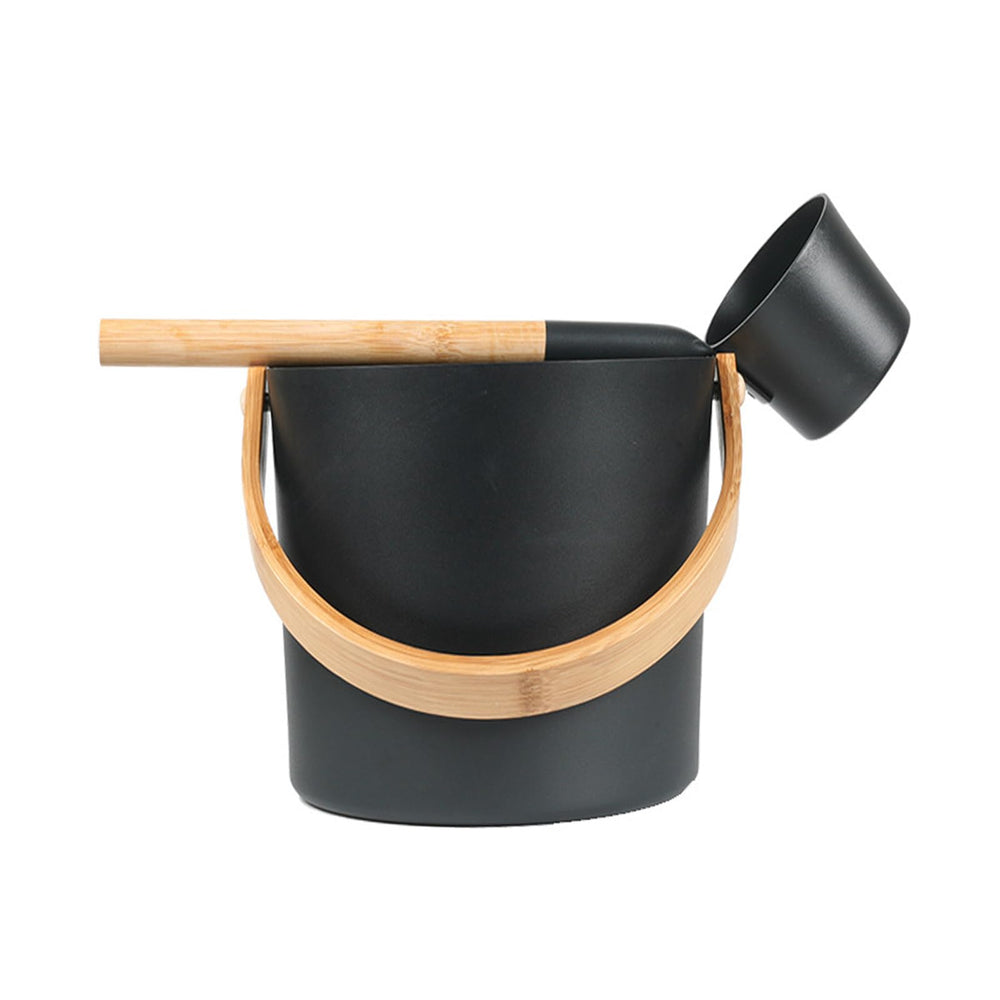 LIFTATAPA black aluminum sauna bucket front view showing durable design and sleek finish