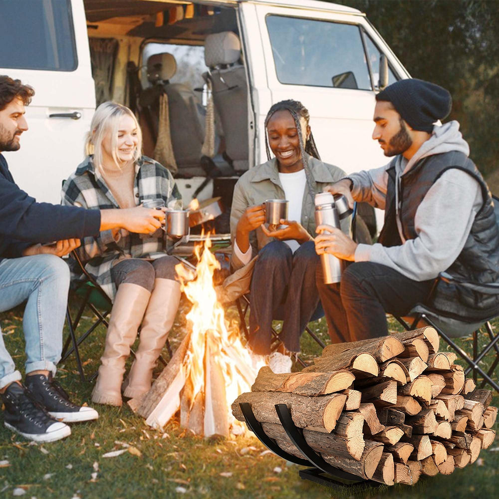 Lifyzoon supporting heavy stacked logs to demonstrate 220-pound capacity strength