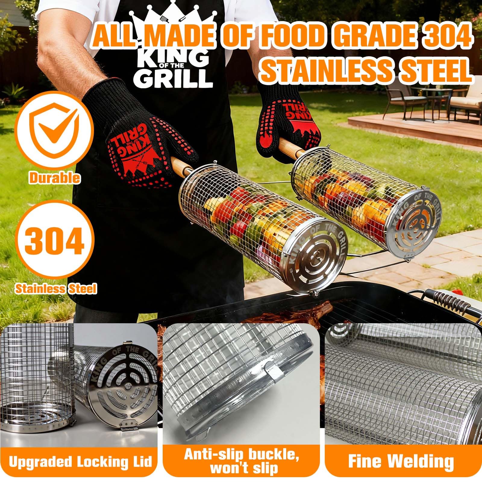 Lihome grill basket on grate cooking vegetables securely with even sear benefit