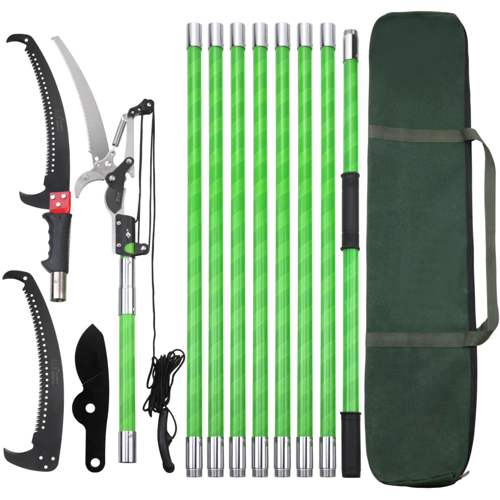 Likeem front view of pole pruner showing full tool and benefits of reach