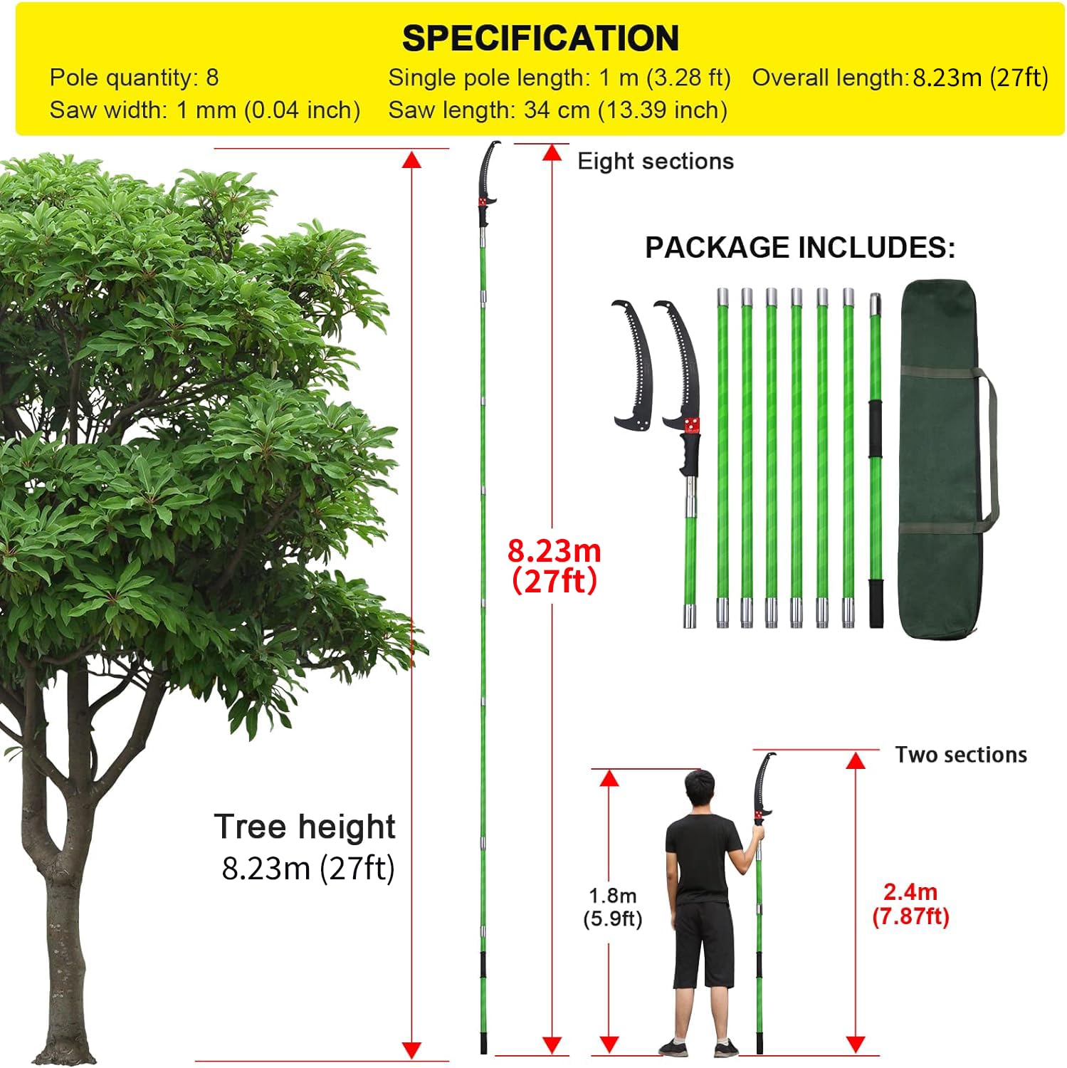 Likeem fully extended 27-foot pole demonstrating high reach and ladder-free safety