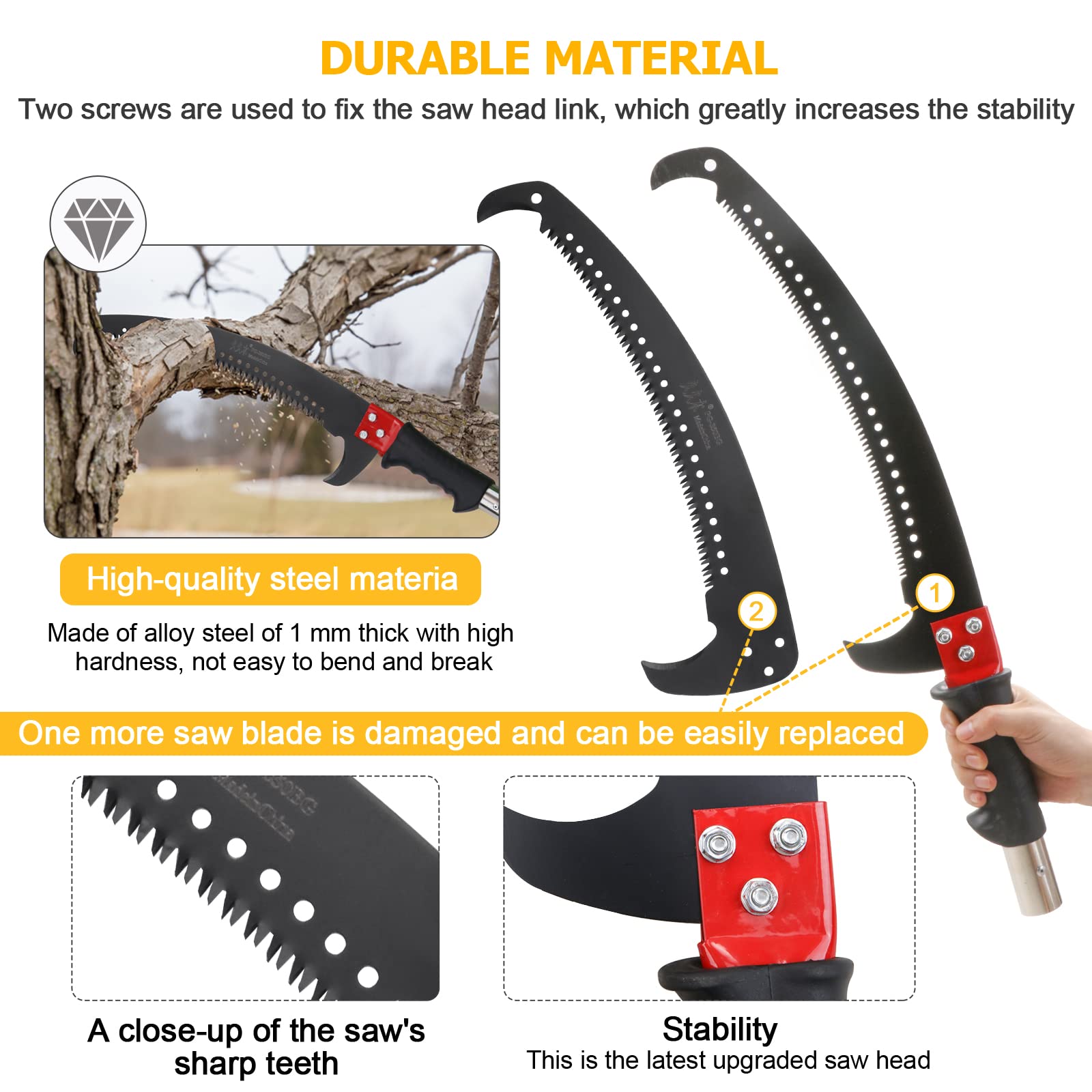 Likeem pruner in use cutting a high branch showing ladder-free safety benefit
