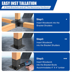 Likeem brackets installed on deck posts demonstrating secure anchoring benefit.