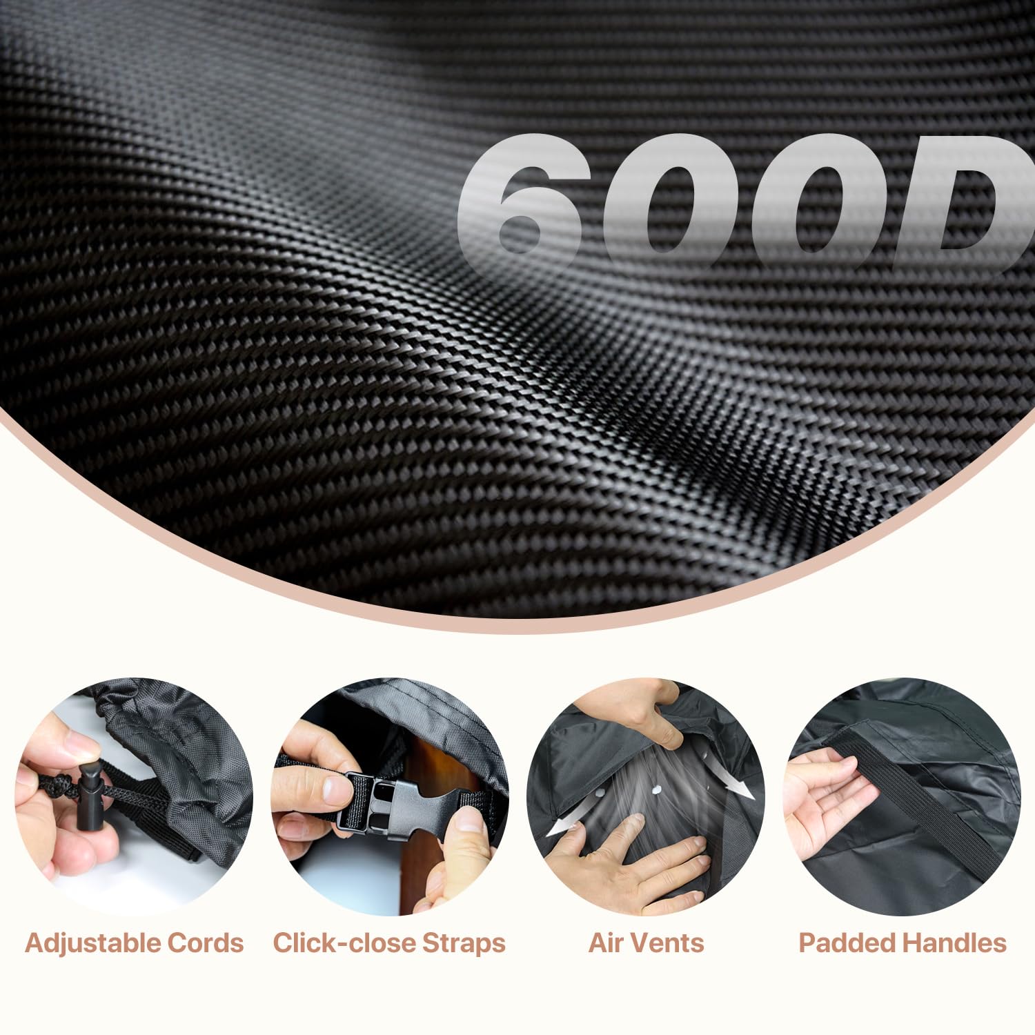 Likorlove side profile showing buckles and cord lock keeping cover windproof and secure