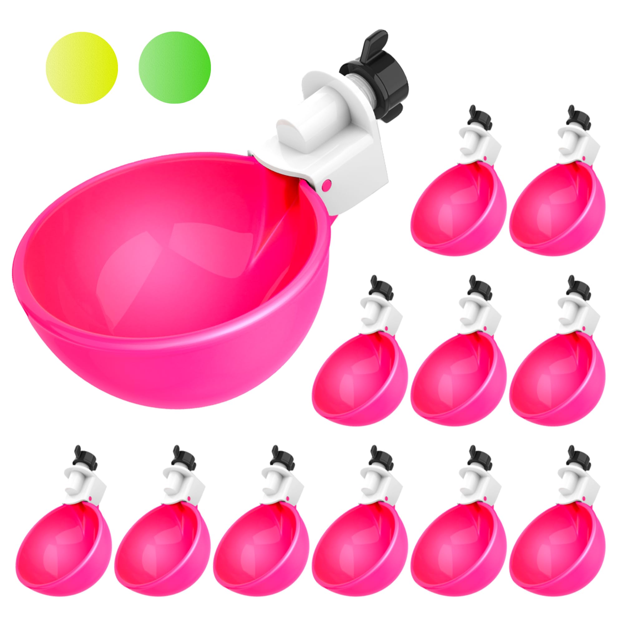 Lil'Clucker front-packaging showing 12 pink automatic water cups for easy setup