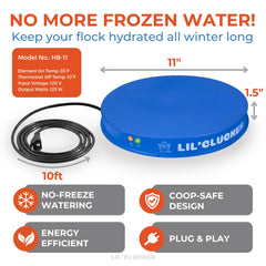 Lil'Clucker side profile supporting a waterer demonstrating spill-resistant access