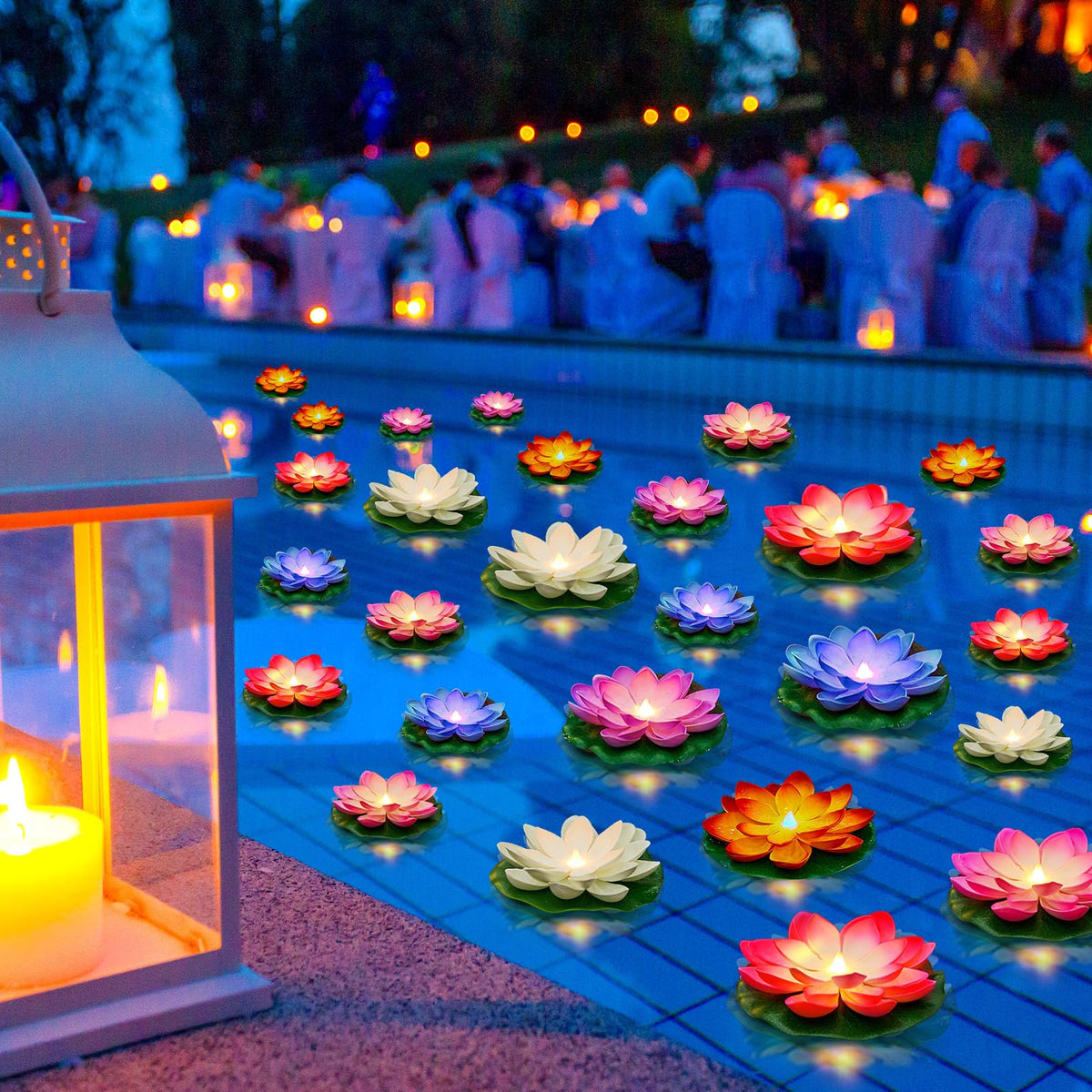 Liliful front packaging showing 36-piece lotus lights and color variety for event-ready ambiance
