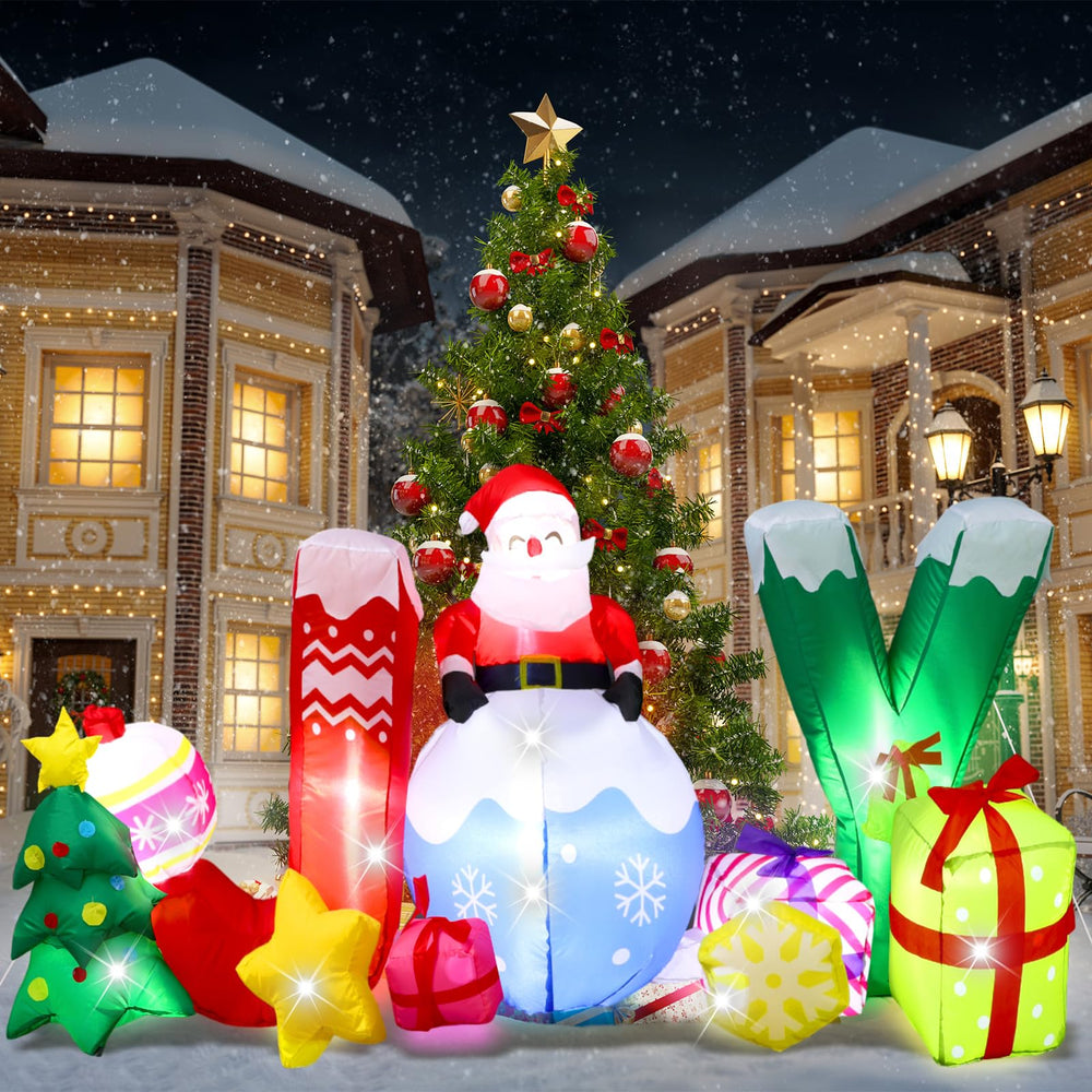 Liliful front view of full inflatable set bright holiday curb appeal