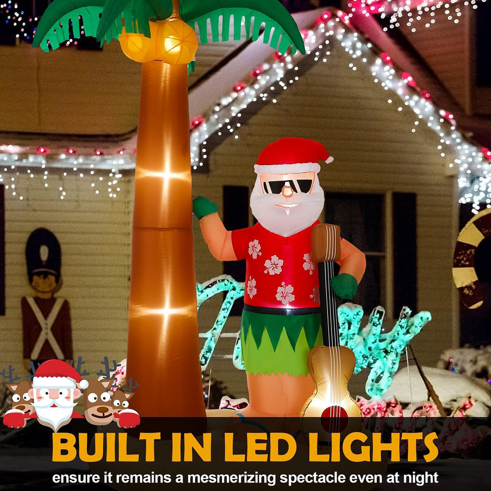 Liliful evening display with LEDs illuminating Santa and palm tree for night visibility