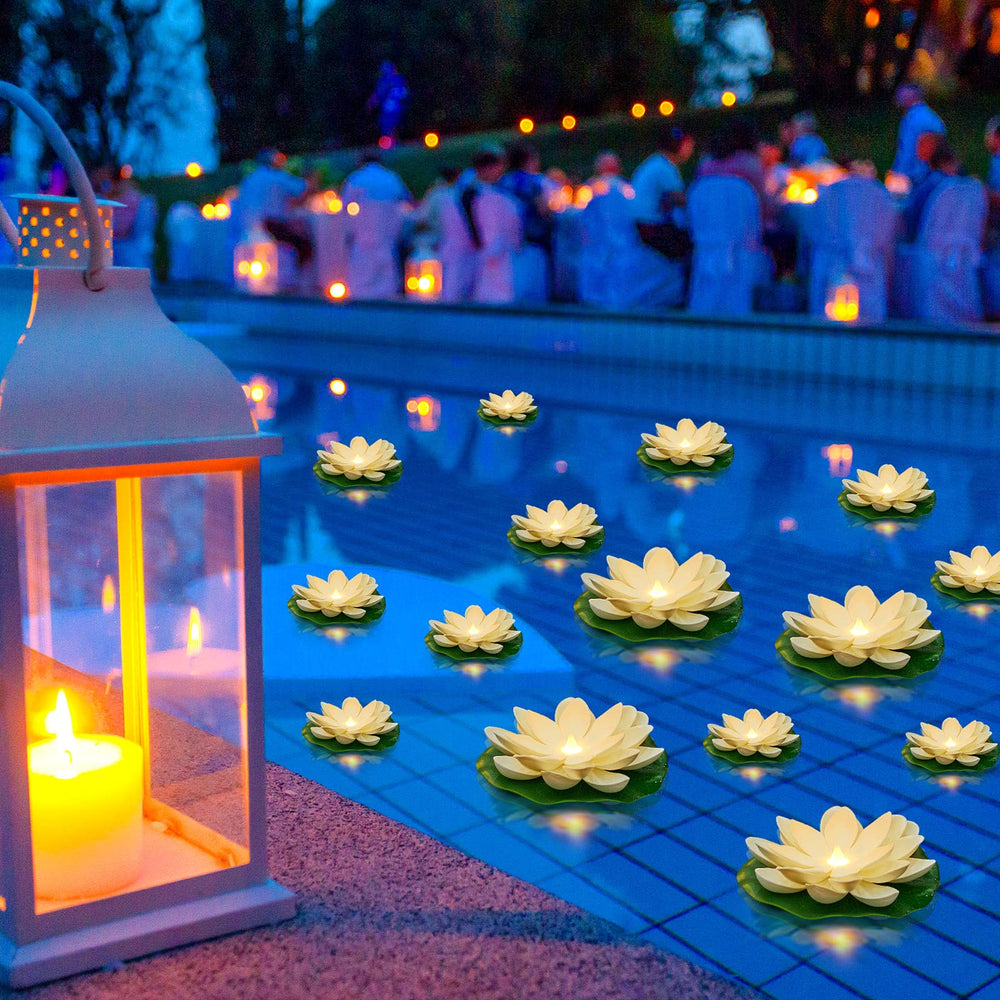 Liliful front packaging showing 24 white lotus lanterns and set contents benefits decor