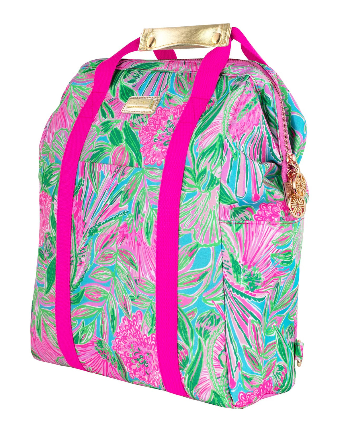 Lilly Pulitzer front view showing vibrant Coming in Hot print and cooler benefit