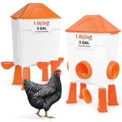Lilyang front view of 3-gallon feeder and waterer showing tidy setup and reduced refills