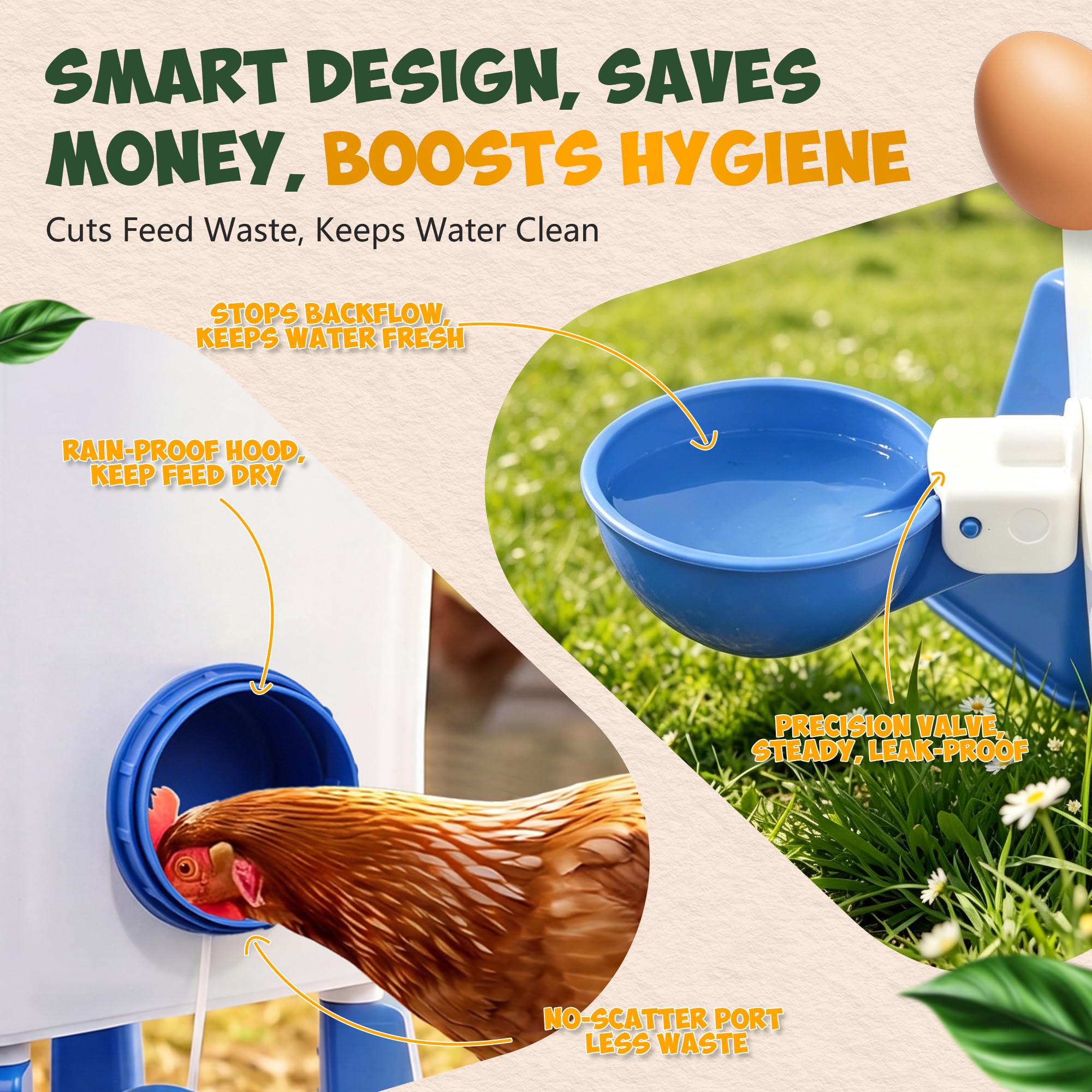 Lilyang feeder and waterer set placed in coop demonstrating cleaner environment