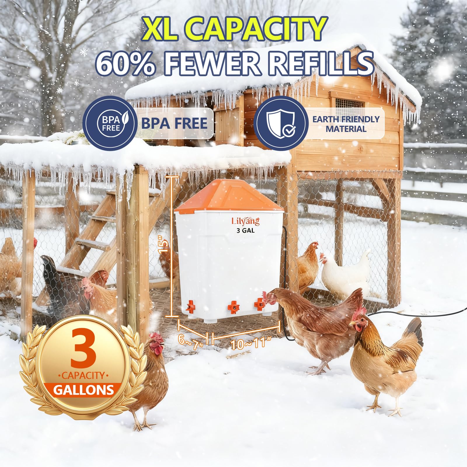 Lilyang removable 50° lid detail demonstrating anti-perch design benefit: cleaner water for flock