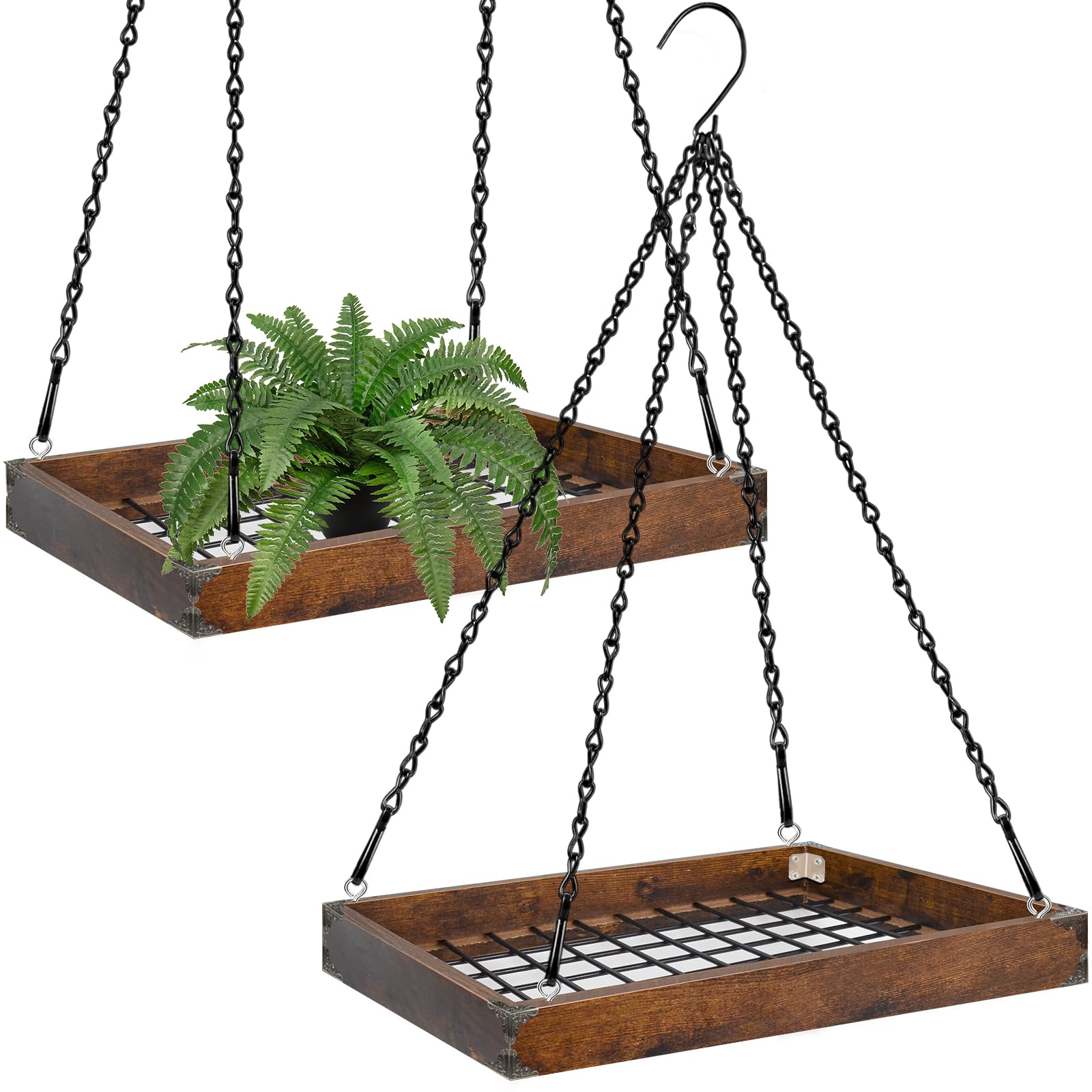Lilybud front view of hanging planter showing sturdy frame and mesh, durable display