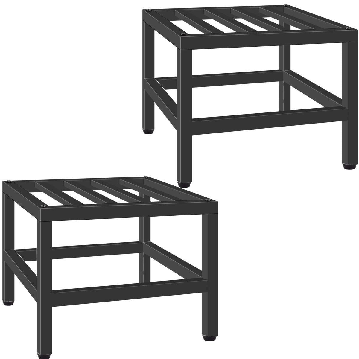 Lilybud--lily front view of two metal plant stands showing stable display benefit