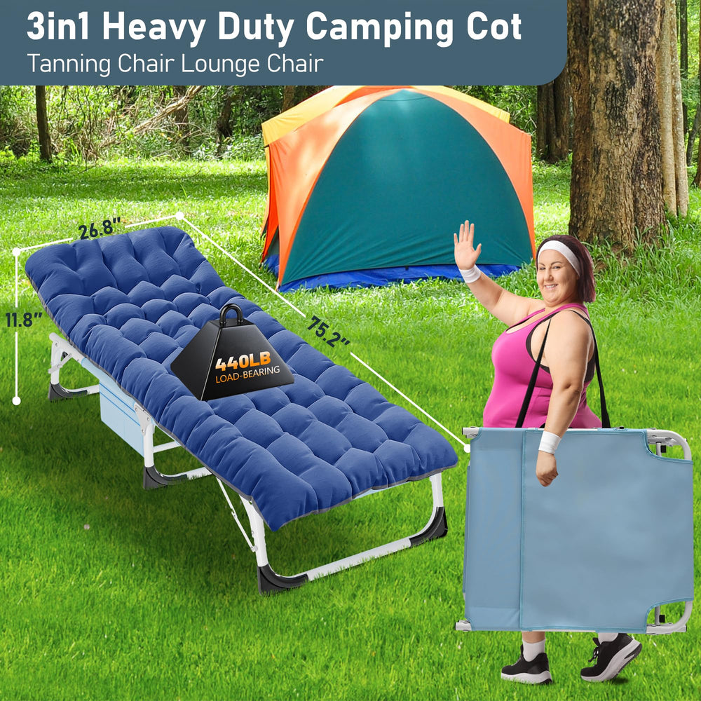 LILYPELLE folded chaise with shoulder strap illustrating easy transport and storage