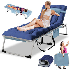 LILYPELLE front view of folding chaise lounge showing full pad for comfortable lounging