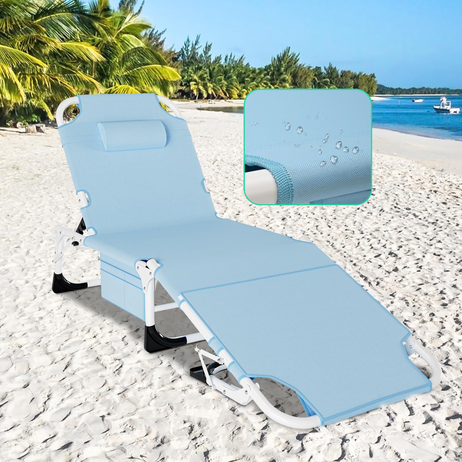 LILYPELLE on patio in lifestyle scene showing poolside relaxation and sunbathing use