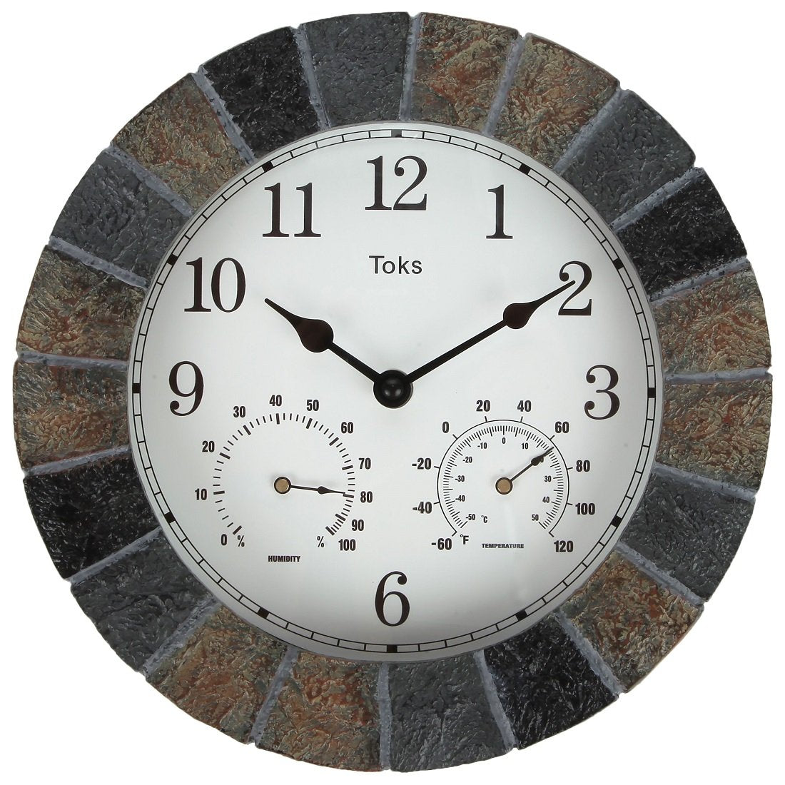 Lily's Home front view faux-slate clock showing clear time and instruments benefit: quick readings