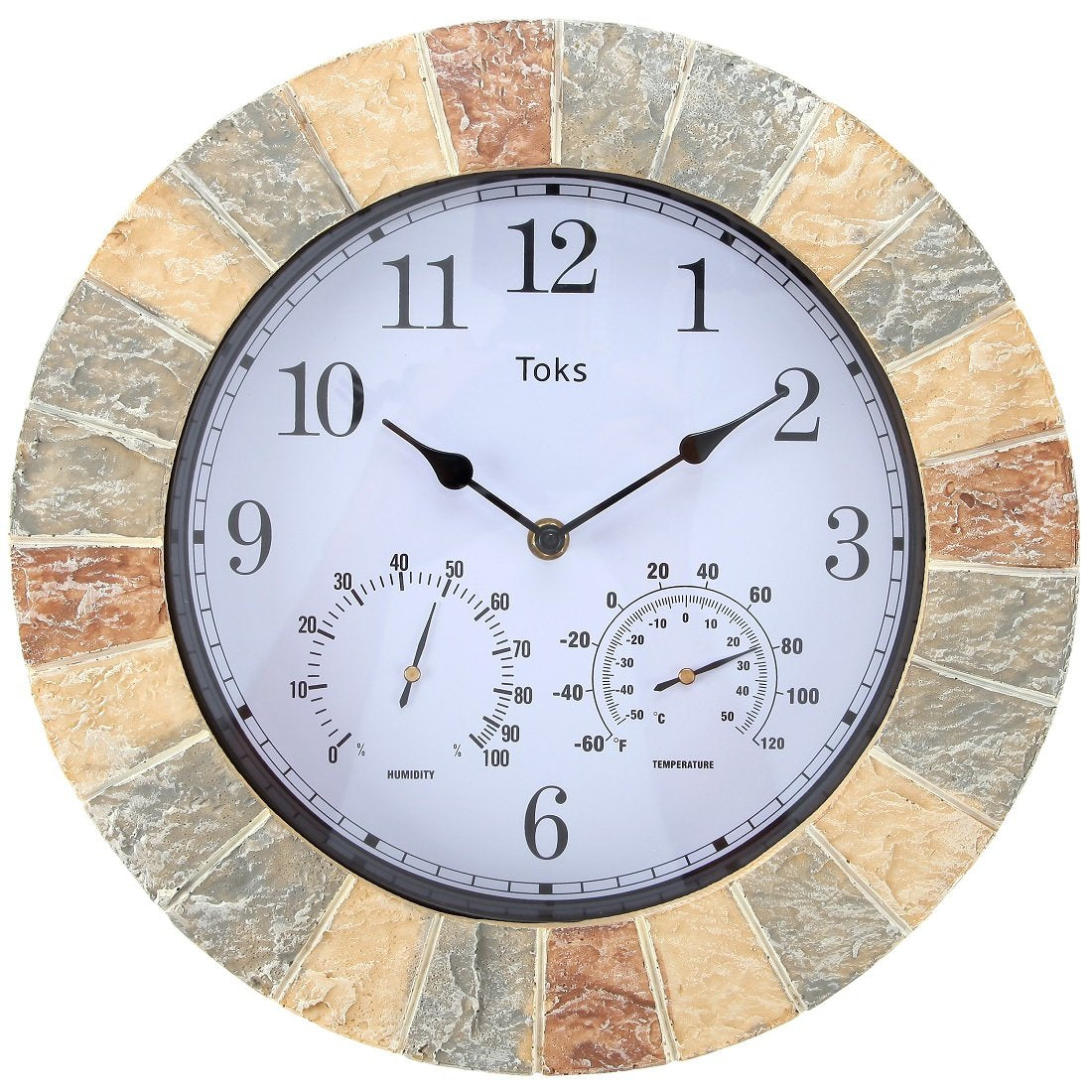 Lily's Home front view faux-stone clock showing clear time and decor appeal