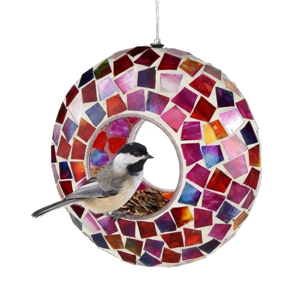 Lily's Home front view of mosaic feeder showing vibrant colors and hanging loop