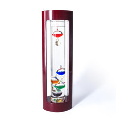 Lily's Home front view of Galileo thermometer showing colorful floats and accurate reading benefit