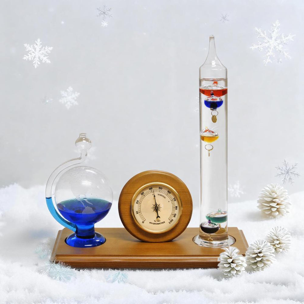 Lily's Home closeup of Galileo thermometer spheres and gold-plated temperature tags for clear reading