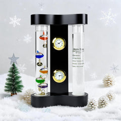 Lily's Home Galileo thermometer closeup with colored spheres for quick temperature reading