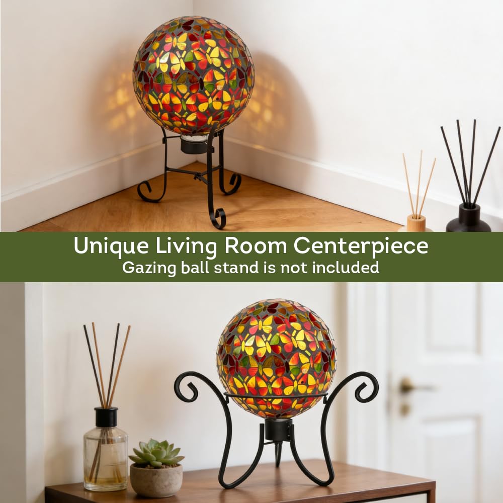 Lily's Home gazing ball beside a ruler showing the 10-inch diameter