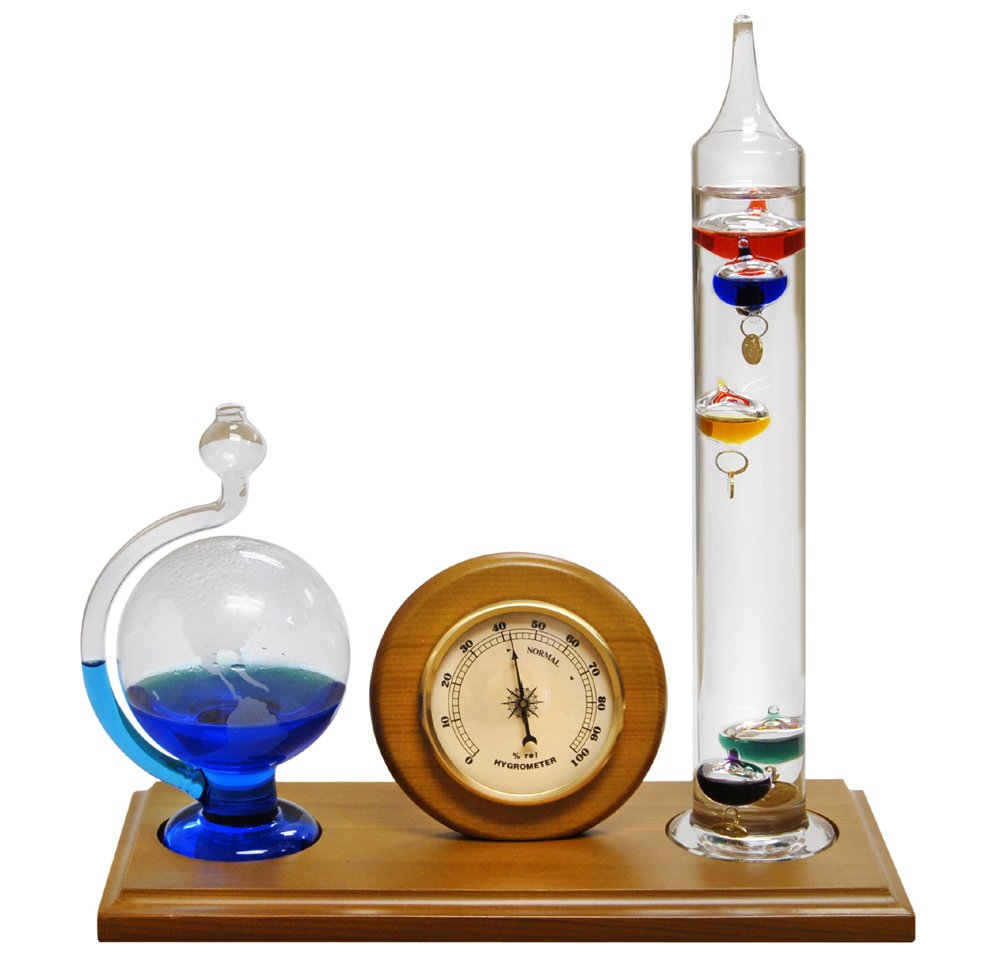 Lily's Home front view of weather station showing all three instruments and decorative finish