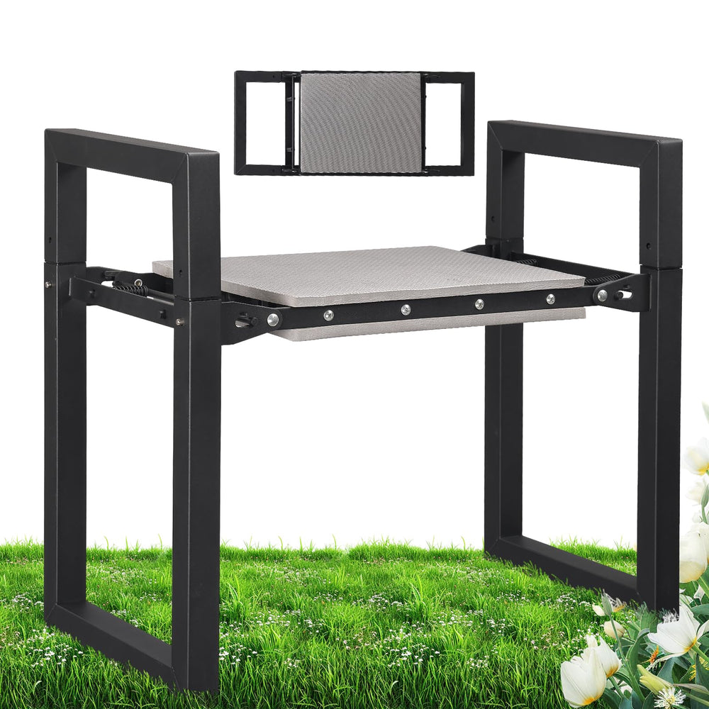 Lilyvane front view folded garden bench showing compact storage benefit