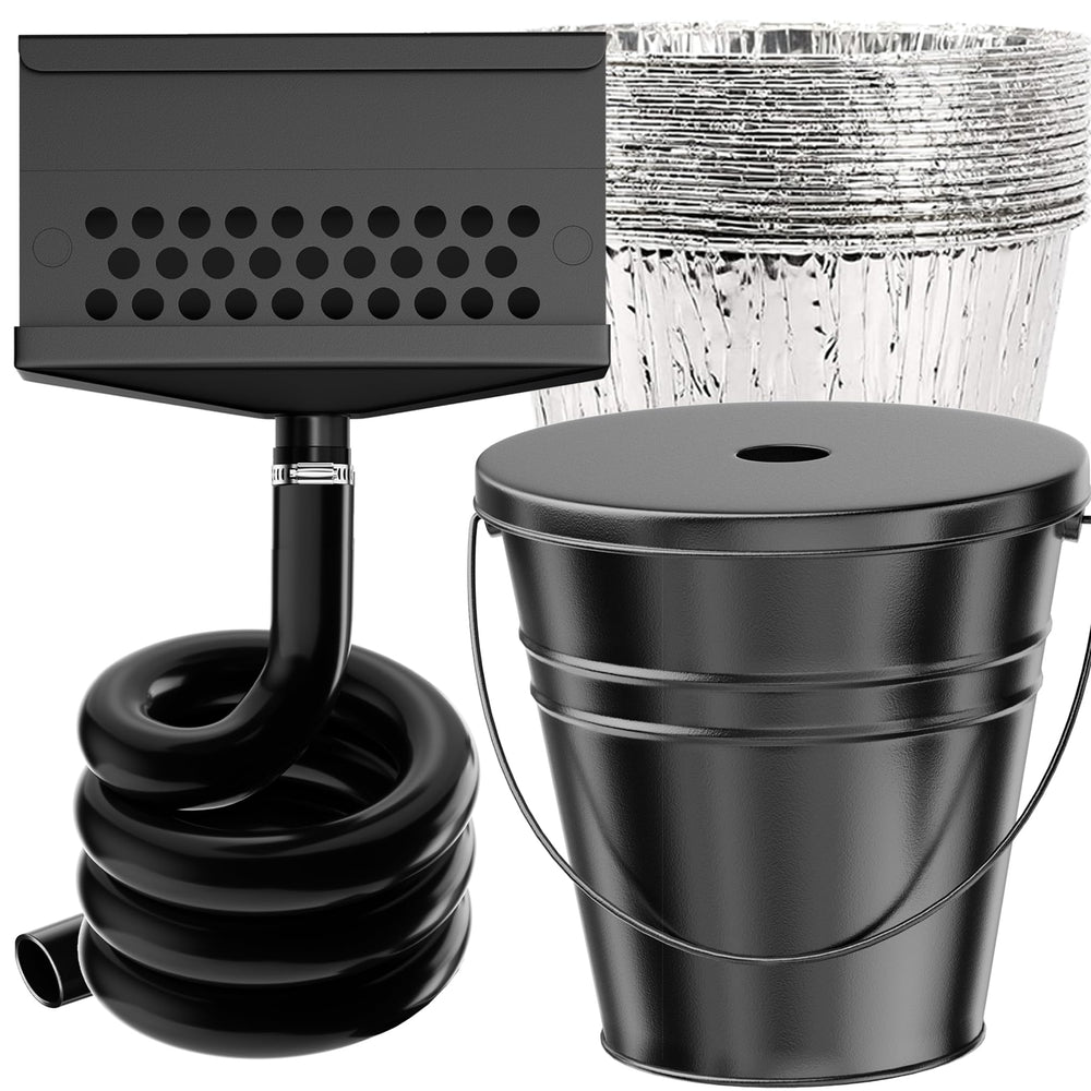LimeCare front-mounted funnel attached to Blackstone griddle keeping grease contained