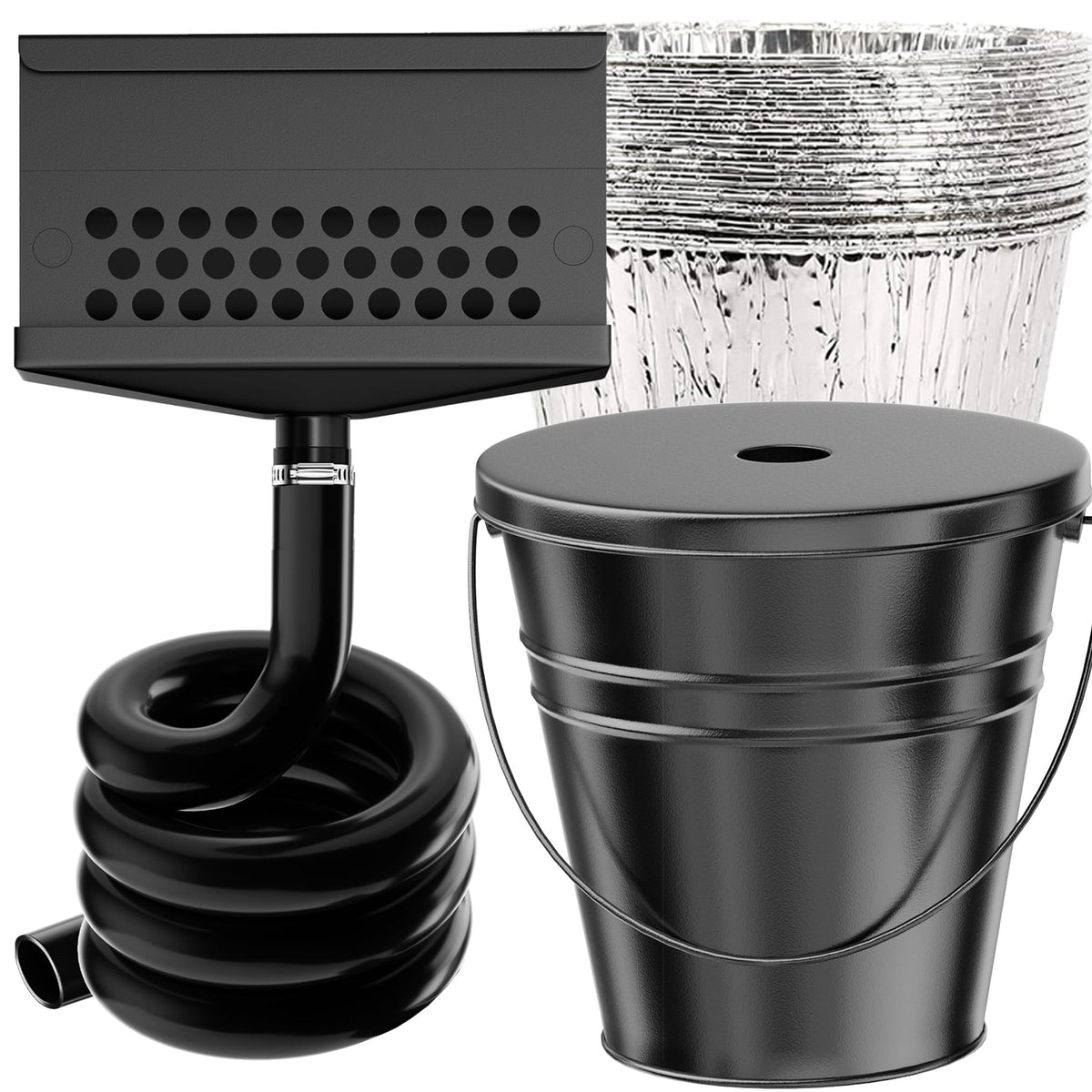 LimeCare front-mounted funnel attached to Blackstone griddle keeping grease contained
