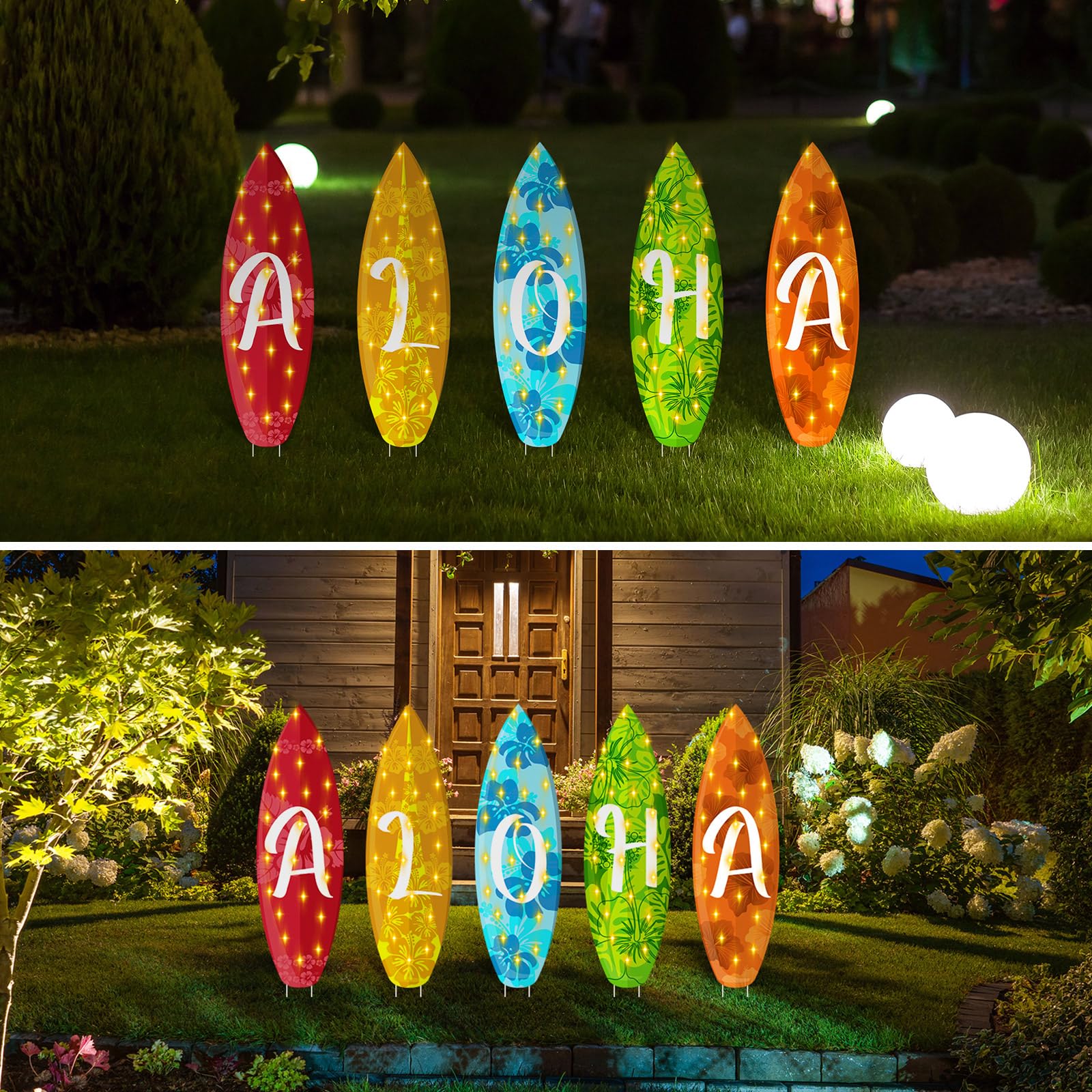 Lineshading surfboard signs used in a photo booth creating tropical party backdrop
