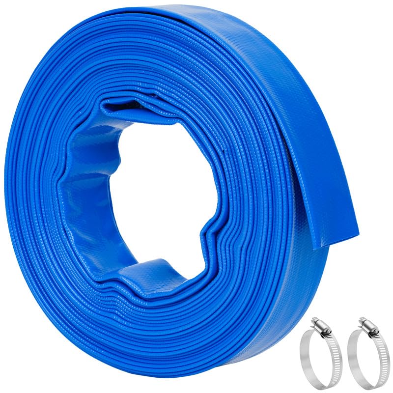 LINEX front view of 1.5in x 50ft blue backwash hose showing length benefit