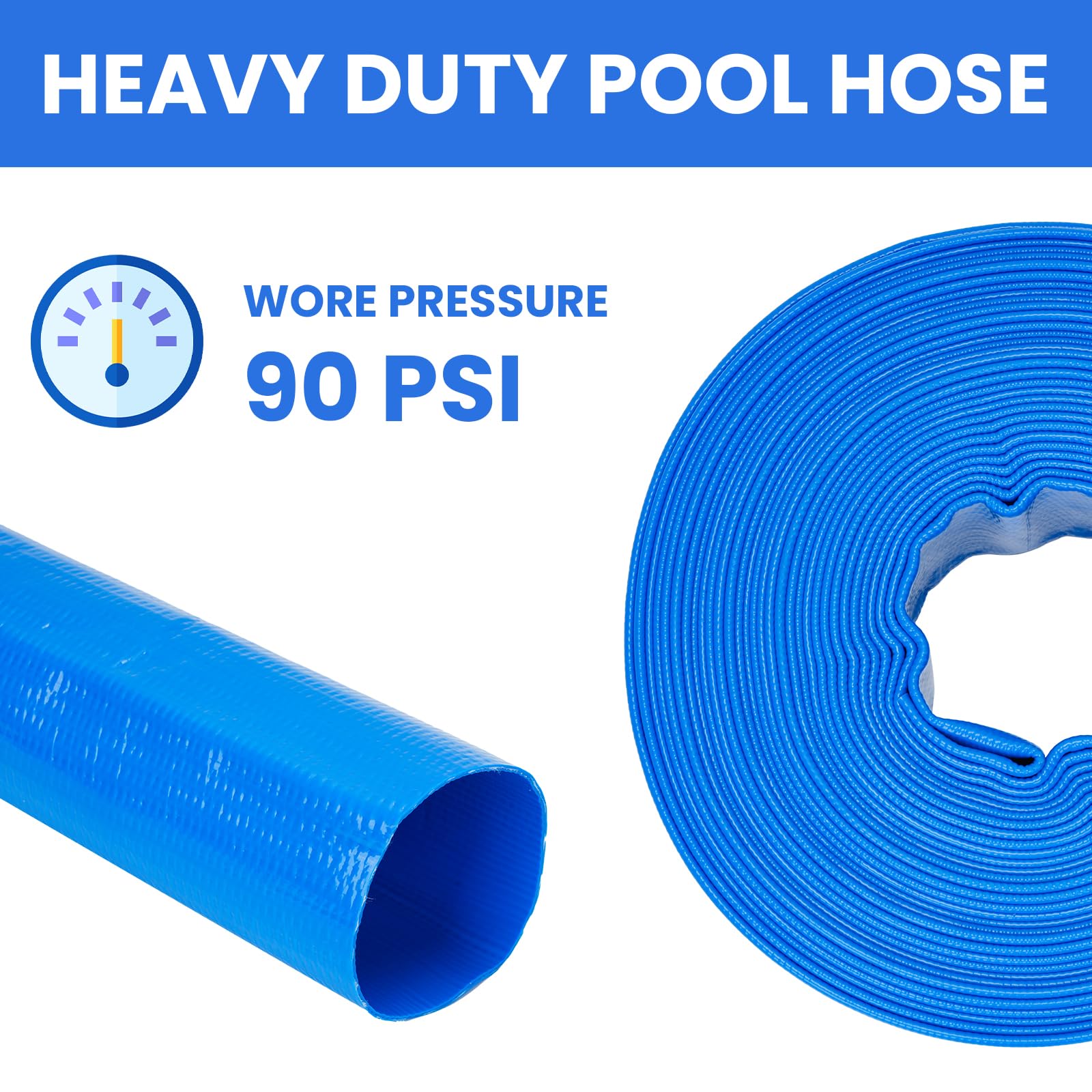 LINEX hose connected to pool filter discharging water quickly and cleanly