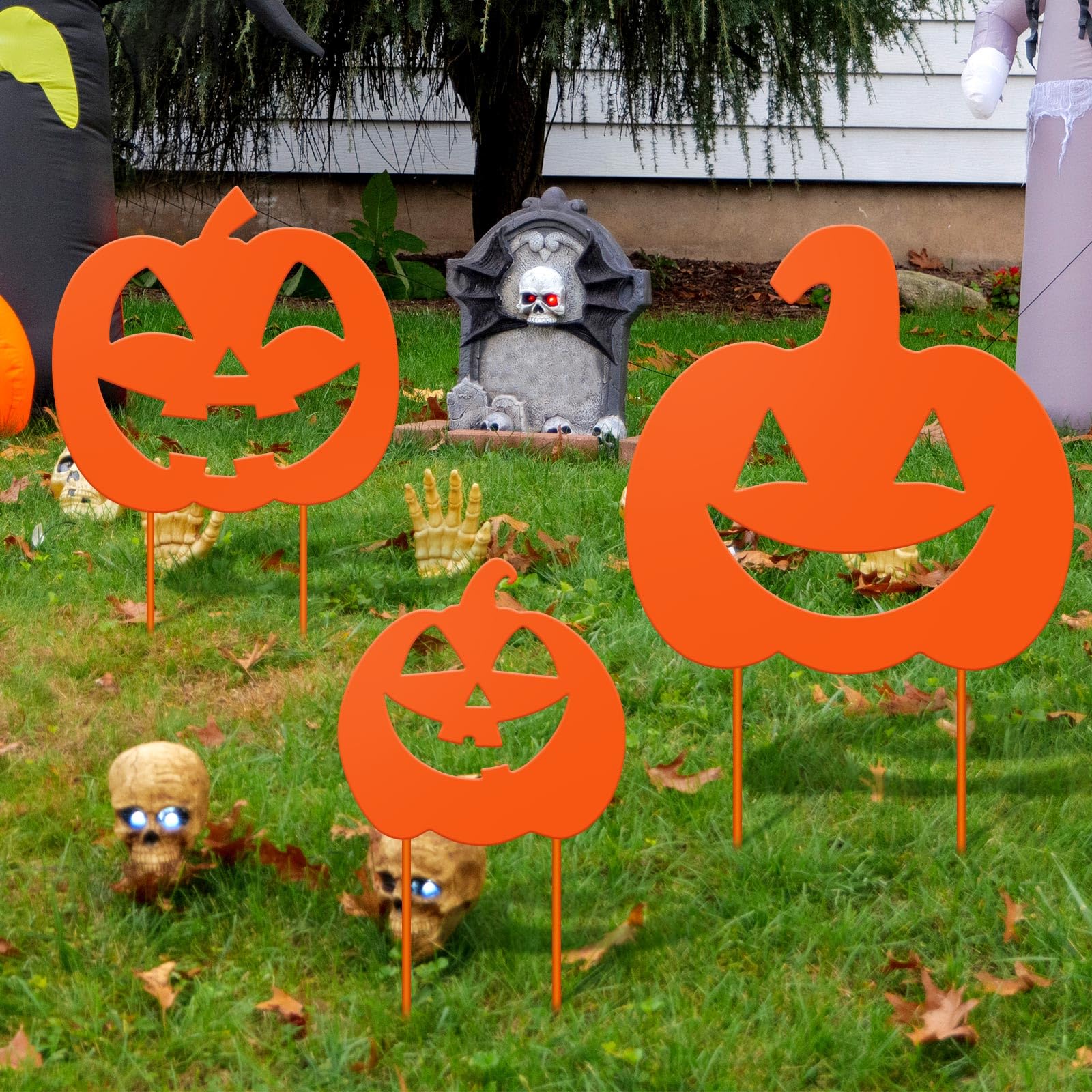 Lingvee porch scene with stakes creating welcoming Halloween atmosphere