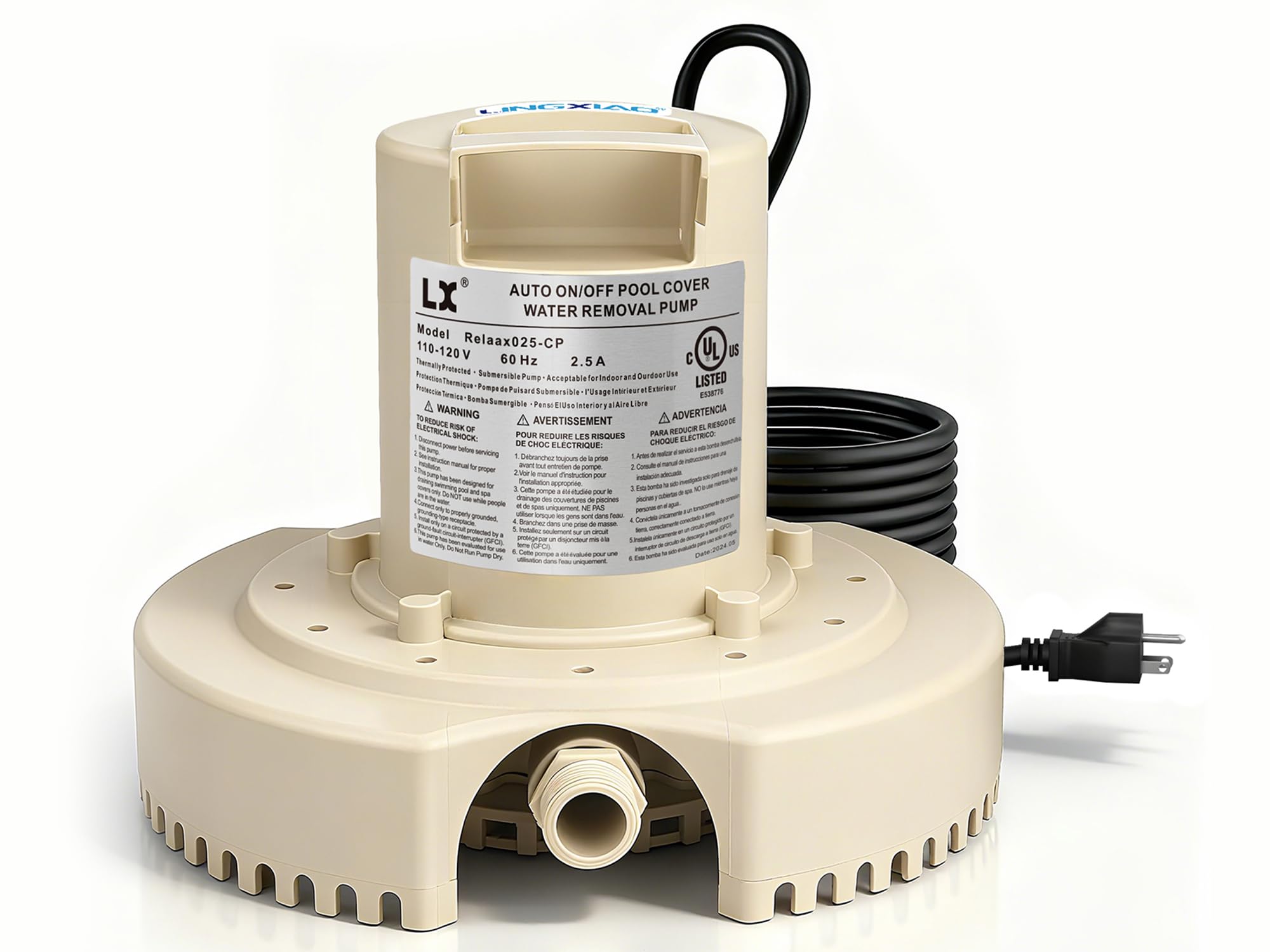 LINGXIAO front view on a pool cover showing fast water removal benefit