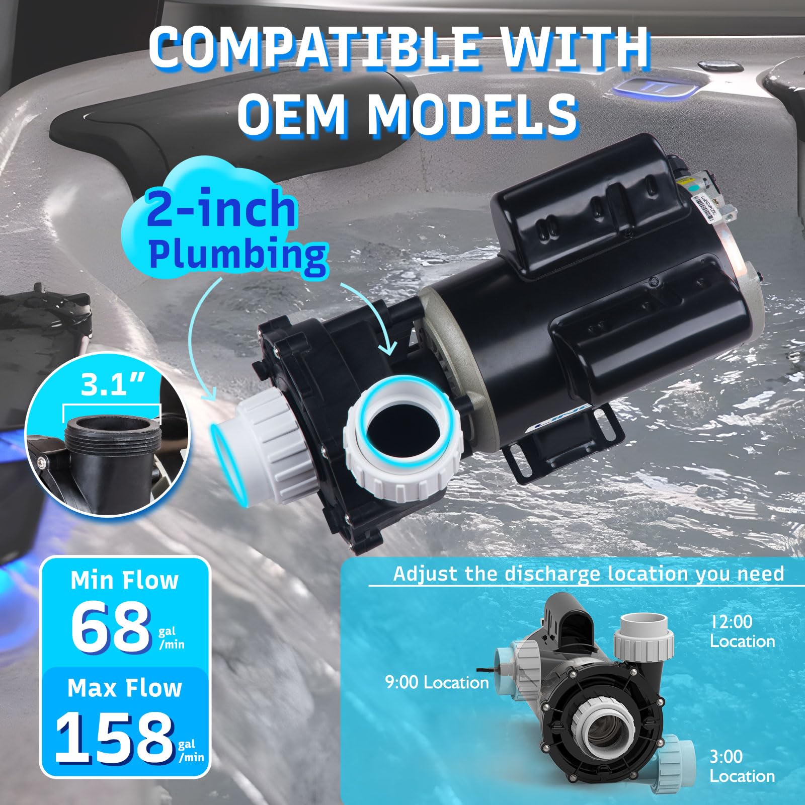 LINGXIAO pump installed under hot tub showing correct plumbing and neat fit