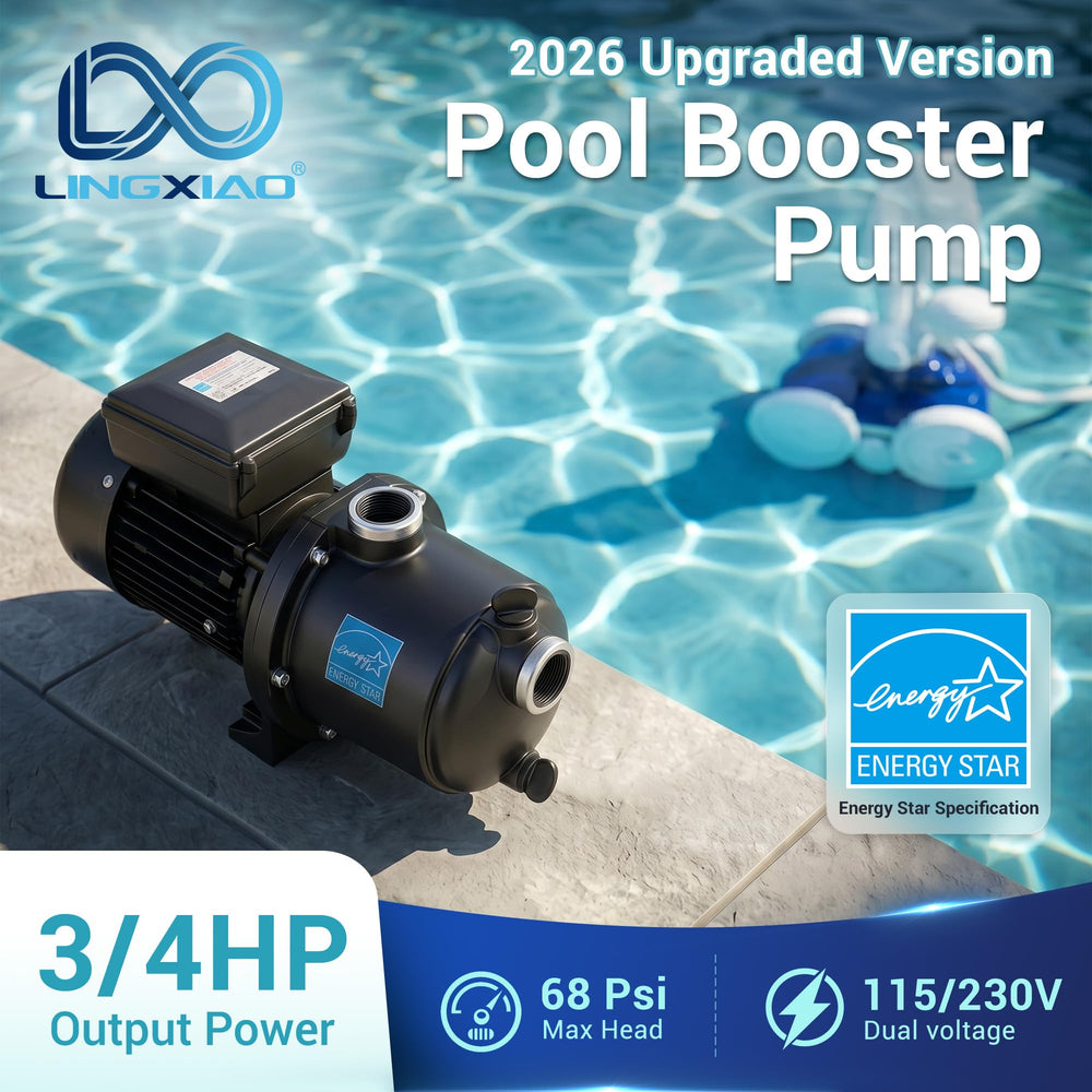 LINGXIAO pump label close-up showing model and Energy Star specs for informed purchase